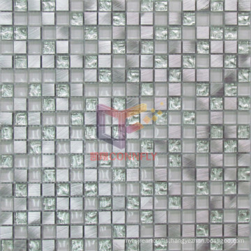 Silver Aluminium Alloy Mix Crystal Glass Mosaic Tiles (CFA47)